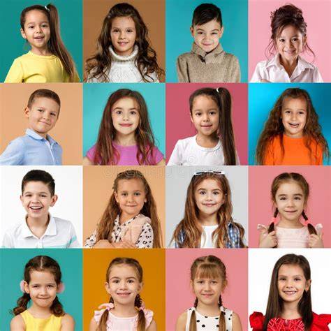 Collage di bambine sorridenti con abiti da damigella 