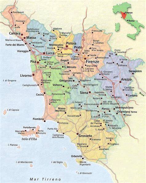Mappa della Toscana con Lucca evidenziata