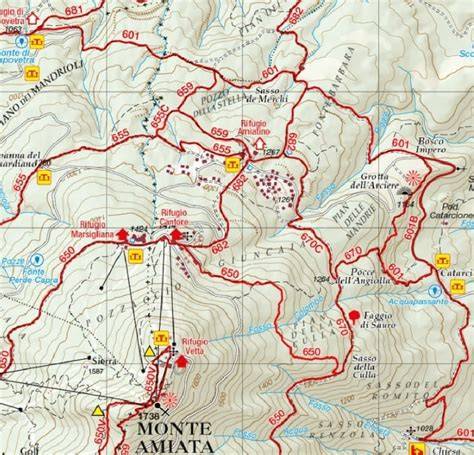 Mappa del Monte Amiata con percorsi motociclistici