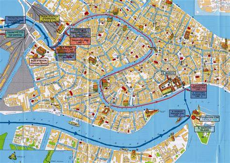 Mappa di Venezia con evidenziate location iconiche per eventi