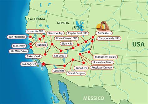 Mappa dell'itinerario California - Parchi Nazionali - Las Vegas