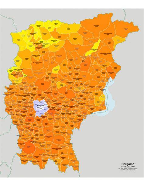 Mappa della provincia di Bergamo con evidenziate le località menzionate