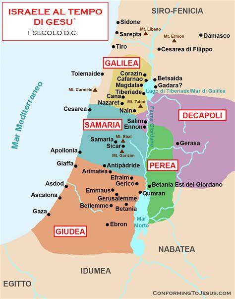 Mappa della Terra Santa con Cana di Galilea evidenziata