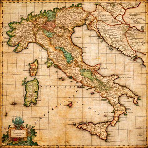 Mappa dell'Italia del XVII secolo con i luoghi de