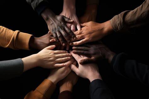 Diverse mani che si stringono, simbolo di unione e diversità