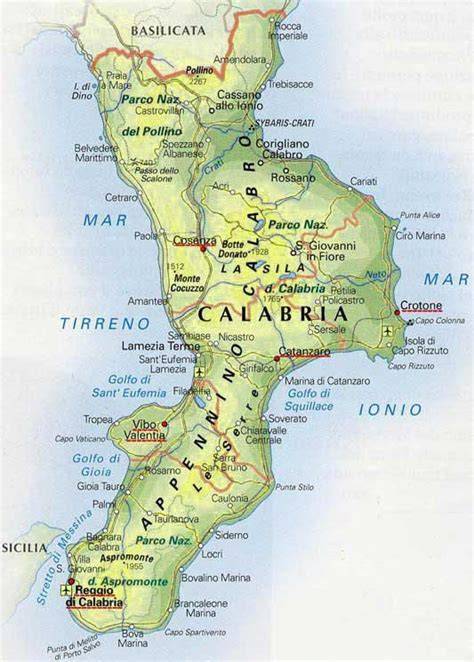 Mappa della Calabria con evidenziate le aree di interesse