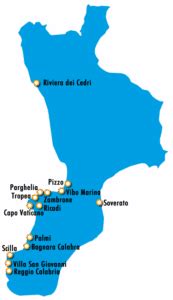 Mappa della Costa Viola con evidenziata la posizione di Palmi