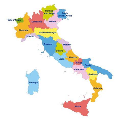 Mappa dell'Italia con evidenziate le regioni più romantiche per i matrimoni