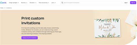Interfaccia di Canva con template per inviti