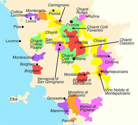 Mappa della regione del Chianti con i principali borghi