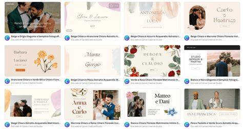 Schermata di un sito web di matrimonio personalizzato