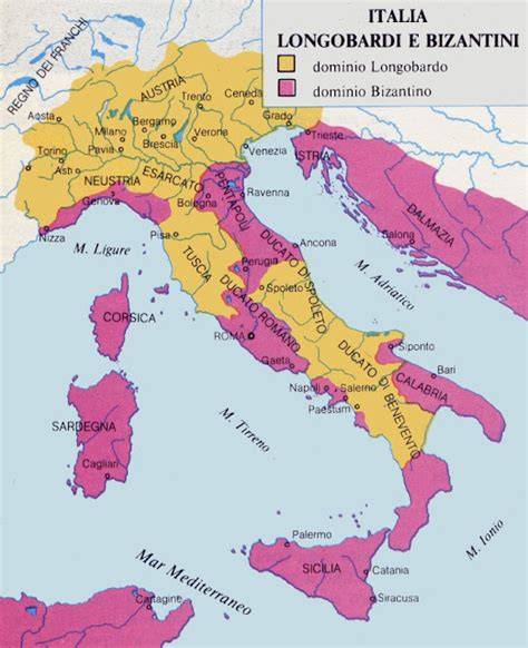 Mappa del Regno Longobardo in Italia