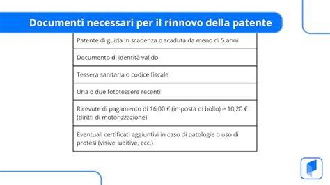 Schema riassuntivo dei documenti necessari per il rinnovo e il rilascio della patente