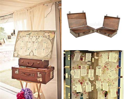 Tableau de mariage a tema viaggio con valigie e mongolfiere