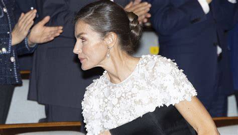 Dettagli ricamati dell'abito di Letizia di Spagna