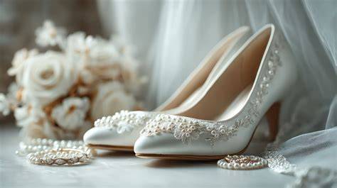 Collage di accessori da sposa: veli, gioielli, scarpe