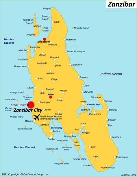 Mappa di Zanzibar con le principali località turistiche