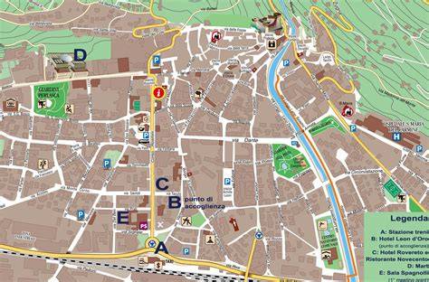 mappa di Rovereto con indicazione delle zone panoramiche e delle location per eventi