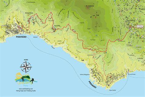 Mappa della Costiera Amalfitana con evidenziato il Sentiero degli Dei
