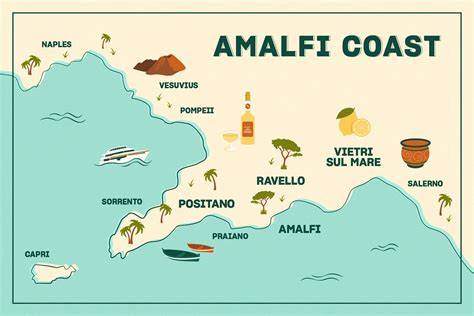 Mappa della Costiera Amalfitana con indicazione del Valico di Chiunzi