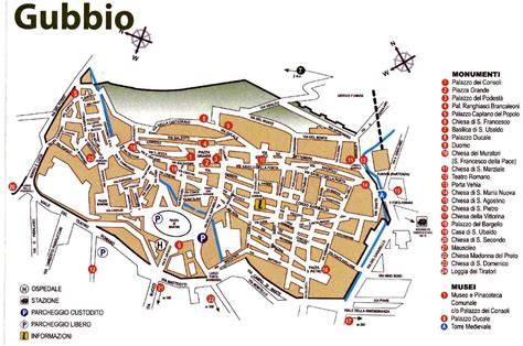 Mappa del centro storico di Gubbio con percorsi tematici