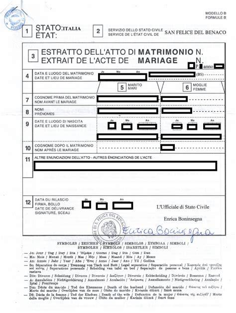 Documento Estratto di Matrimonio