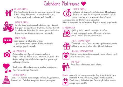Calendario con date importanti per l'organizzazione di un matrimonio