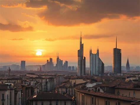 Skyline di Milano al tramonto