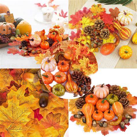 decorazioni autunnali per la tavola: foglie, candele, frutta